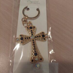 Gold-toned Cross Keychain